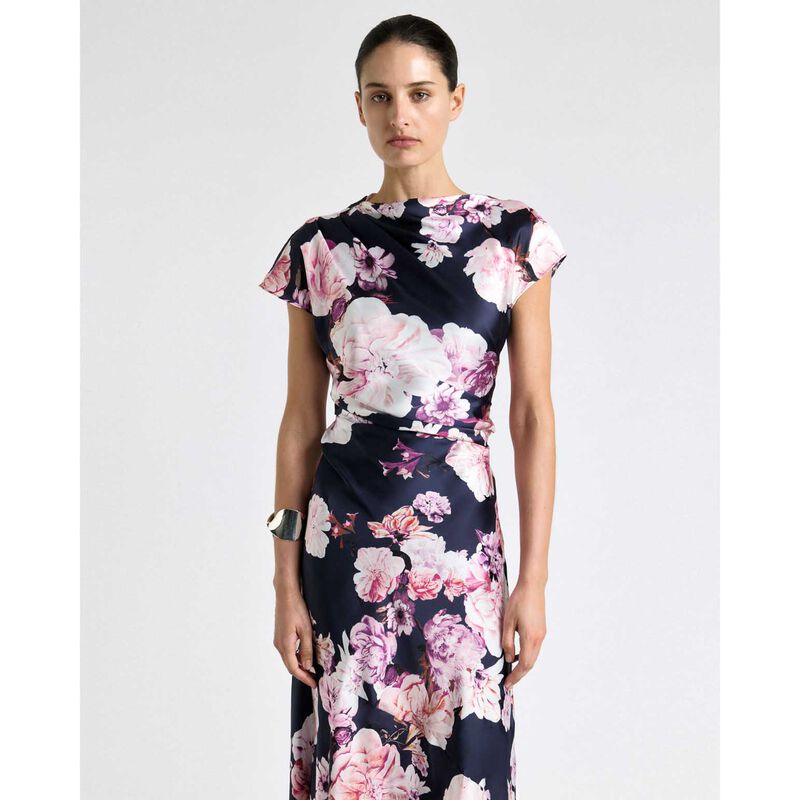 Cue Photographic Rose Satin Midi Dress image number 3